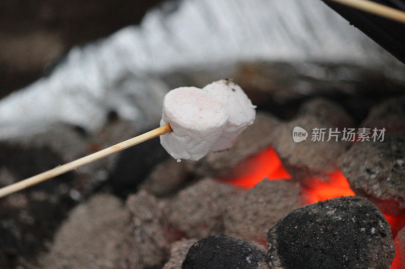 棉花糖在火上烤/烧烤，烤棉花糖